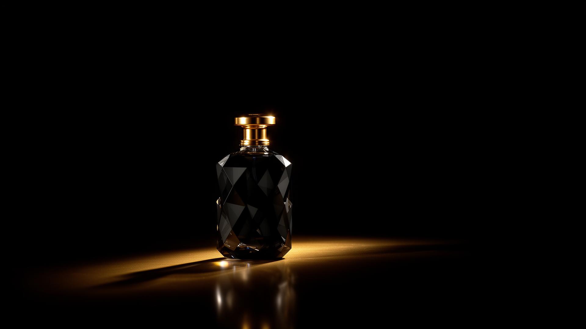Umbra perfume bottle glowing in darkness