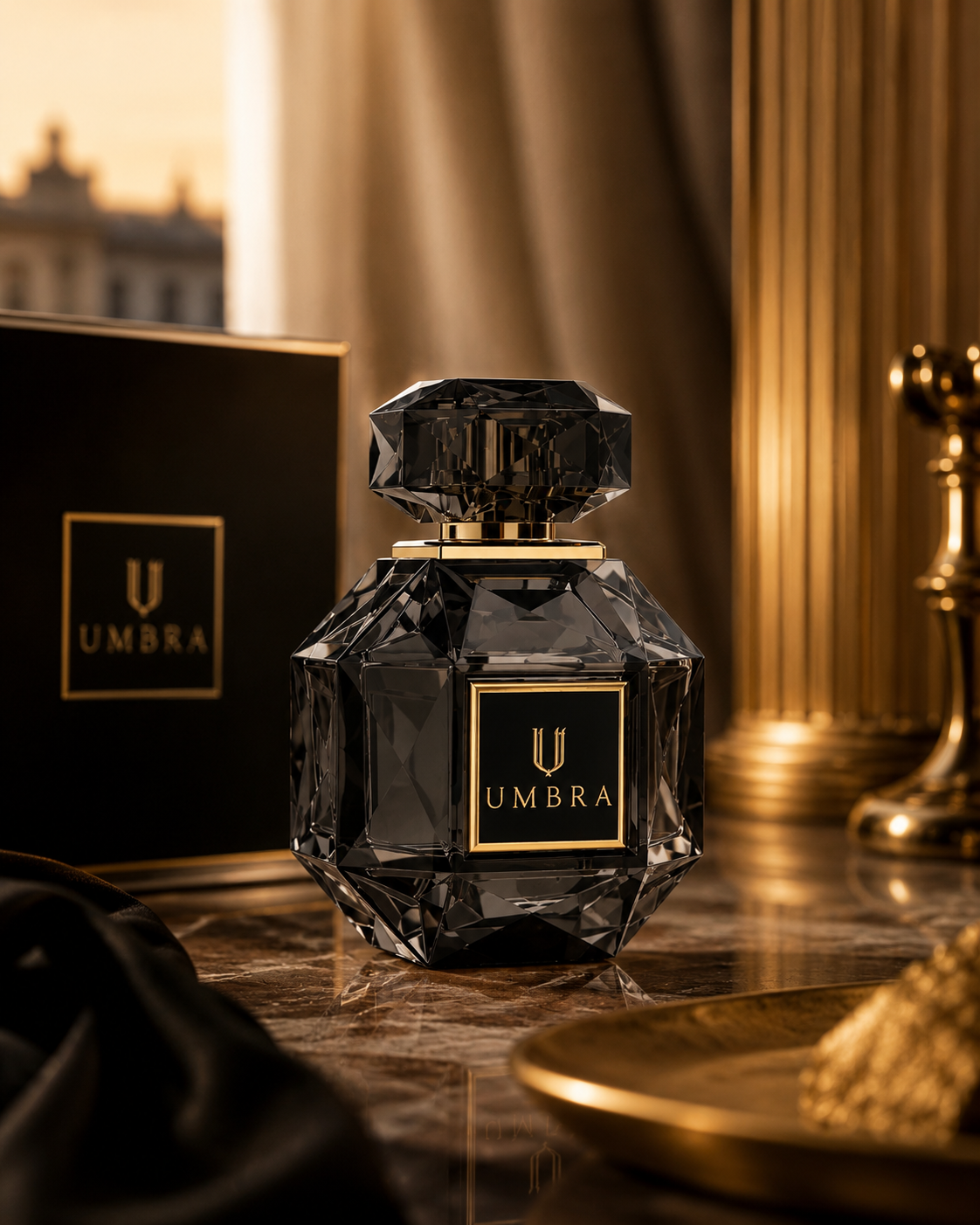 UMBRA black faceted crystal perfume bottle